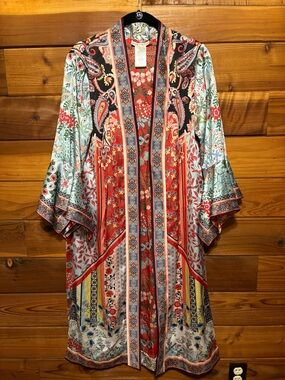Alice + Olivia Red Floral Print Lined Kimono/jacket